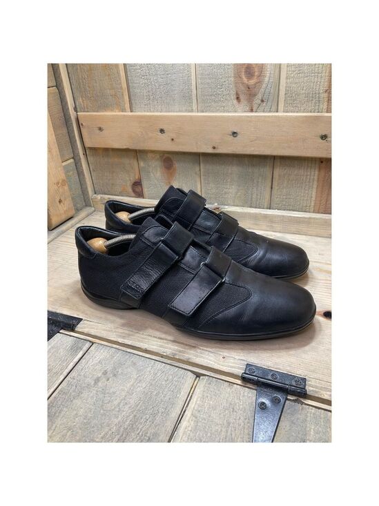 US10 EU43 Geox Respira Mens Leather Black Sneakers Hook and Eye Casual Shoes main image 4